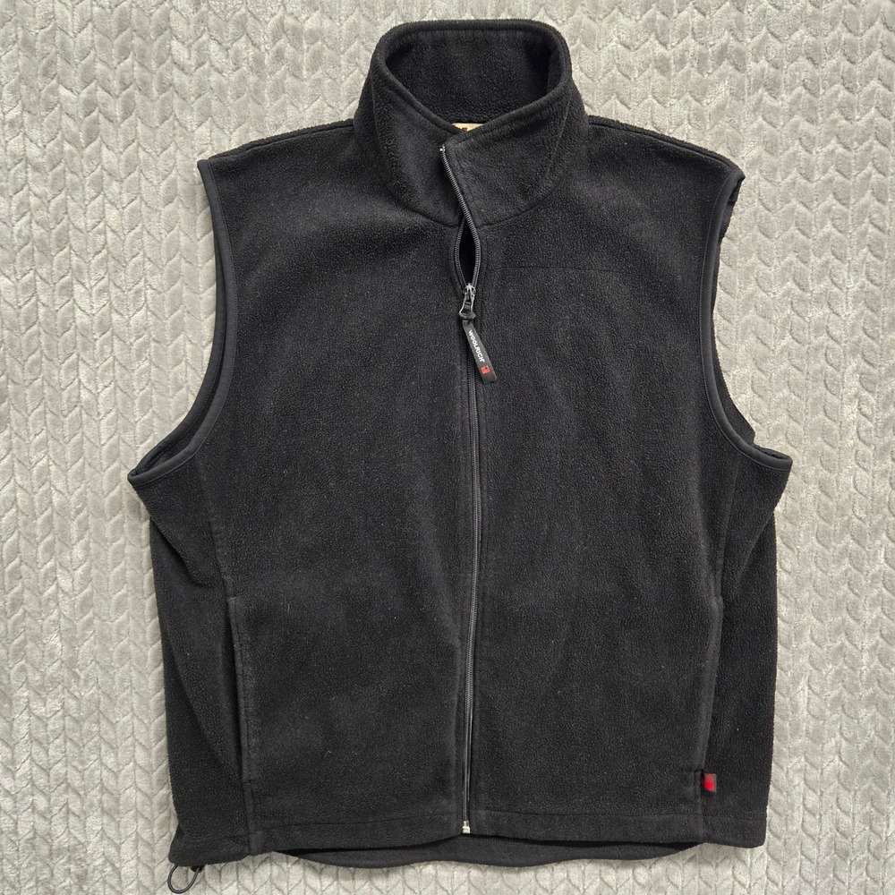Woolrich Mens Size Large Fleece Vest Full Zip Black Sleeveless Layering